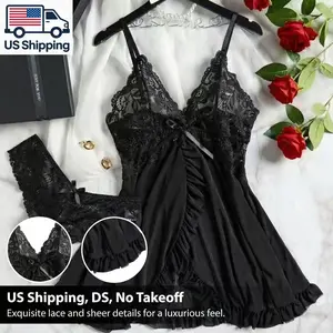 Black Lace Babydoll Lingerie Set with Matching Panty, RomanticSleepwear for Date Night, Sweet Gift for Girlfriend, PerfectValentine's Gift for Her