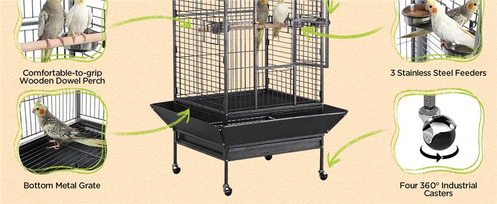 【Extra Large & 4 Castors】 Yaheetech 63''H Bird Cage, Open Play Top Bird Cage for African Grey Parrots/Amazon Parrot/Caiques/Macaw, Large Rolling Metal Bird Cage