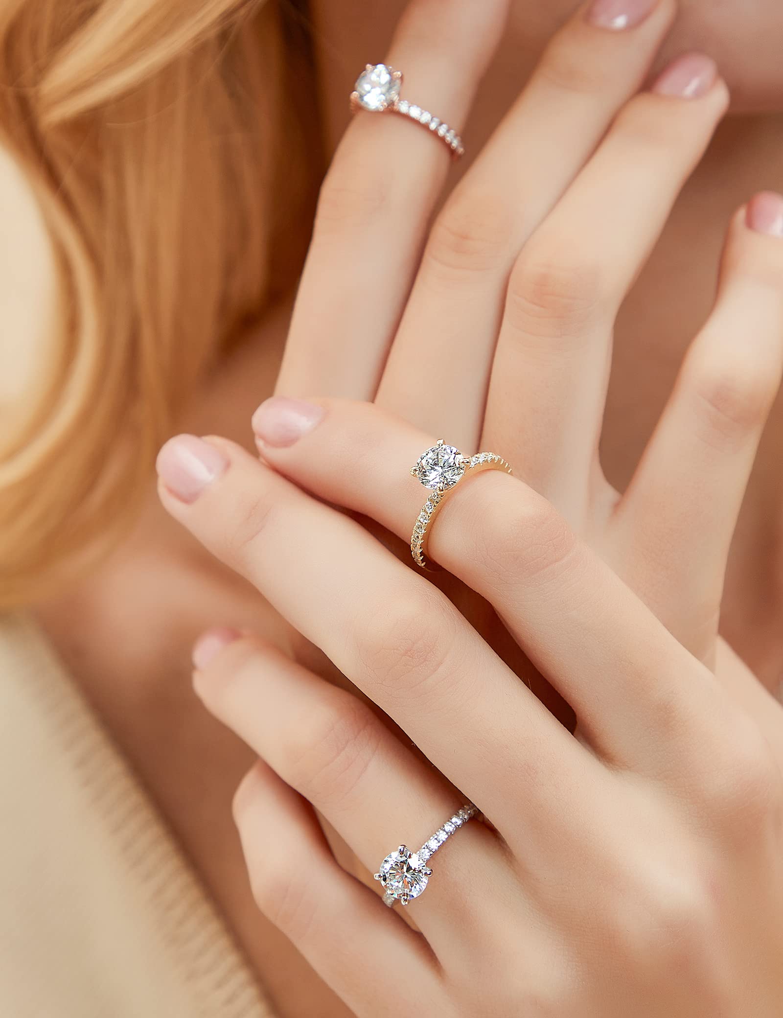 EAMTI 1.25 CT 925 Sterling Silver Round Cut Solitaire Cubic Zirconia Engagement Ring Halo Promise Ring