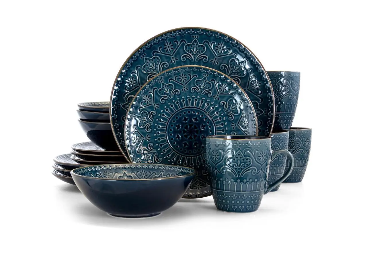 Elama  Deep Sea Mozaic 16 Piece Luxurious Stoneware Dinnerware with Complete Setting for 4