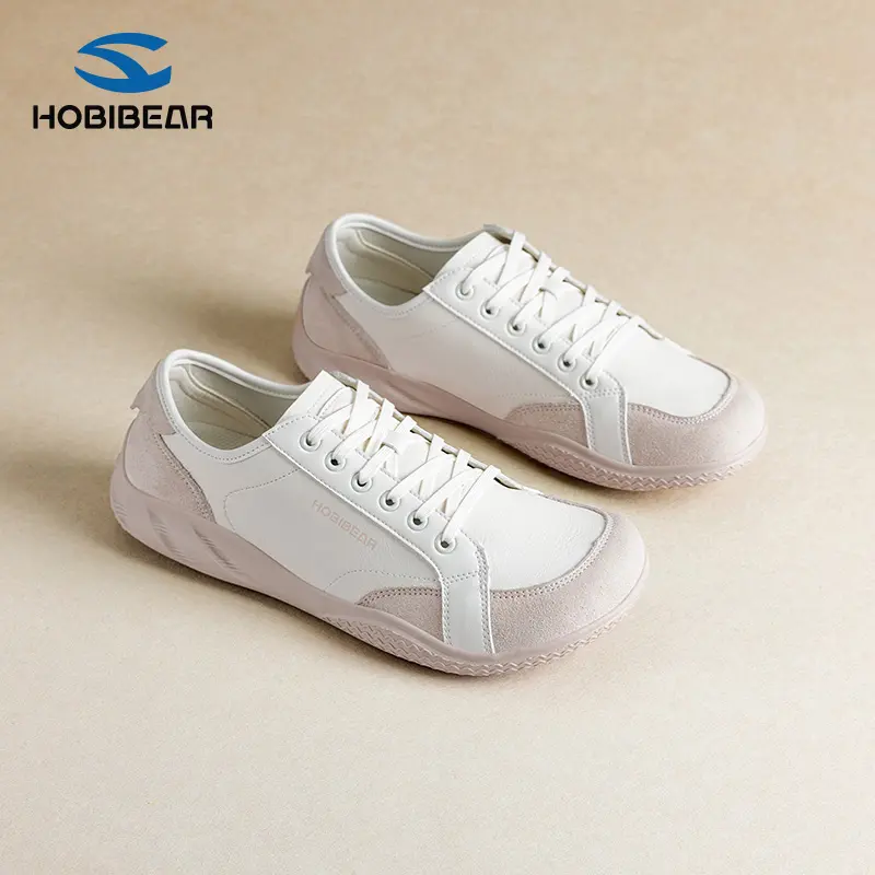 HOBIBEAR Women's Wide-Toe Trainers, Casual PU Leather & Fabric Low-Top Walking Shoes with Wear-Resistant Outsole, Closed Footwear for Training, Casual Breathable Shoes, High-Density Rubber Outsole, Simple Fits, Sneaker, Ankle, Round Toe, All Seasons, Lace