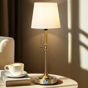 Cordless Table Lamps   Battery Operated Lamp with 5200mAh Rechargeable Battery,  Vintage Brushed Gold Desk Wireless Lamps for Dining Room, Nightstand & Patio