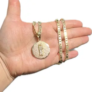 Gold Plated San Judas Tadeo Necklace 24"  Chain Eye-Catching Design Costume Jewelry Durable Long-Lasting