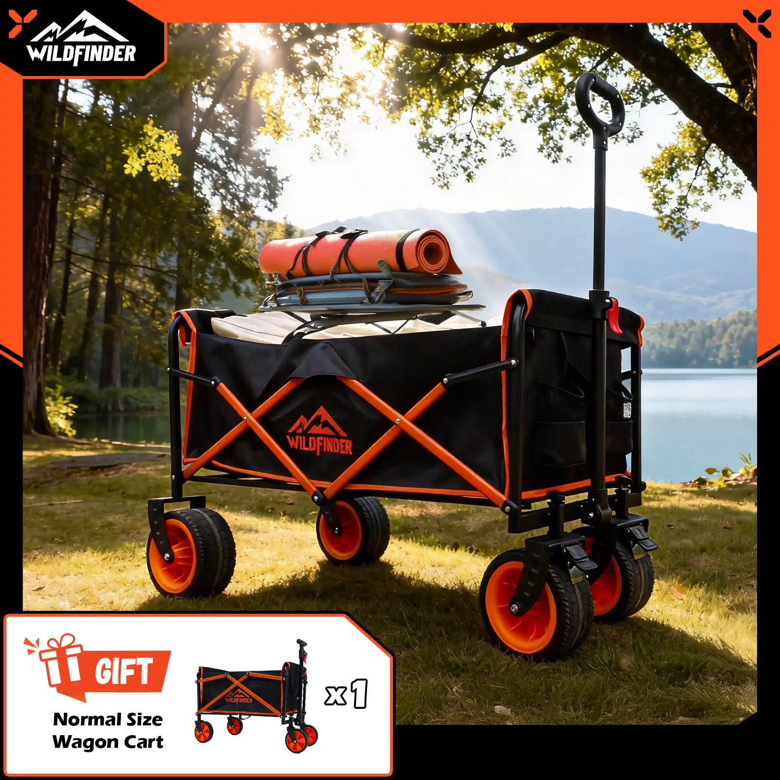 Lightweight Folding Utility Wagon with Wheels, Collapsible Heavy-Duty Cart (330 lbs Capacity) Featuring Adjustable Handle for Camping, Gardening, Sports & Grocery Use
