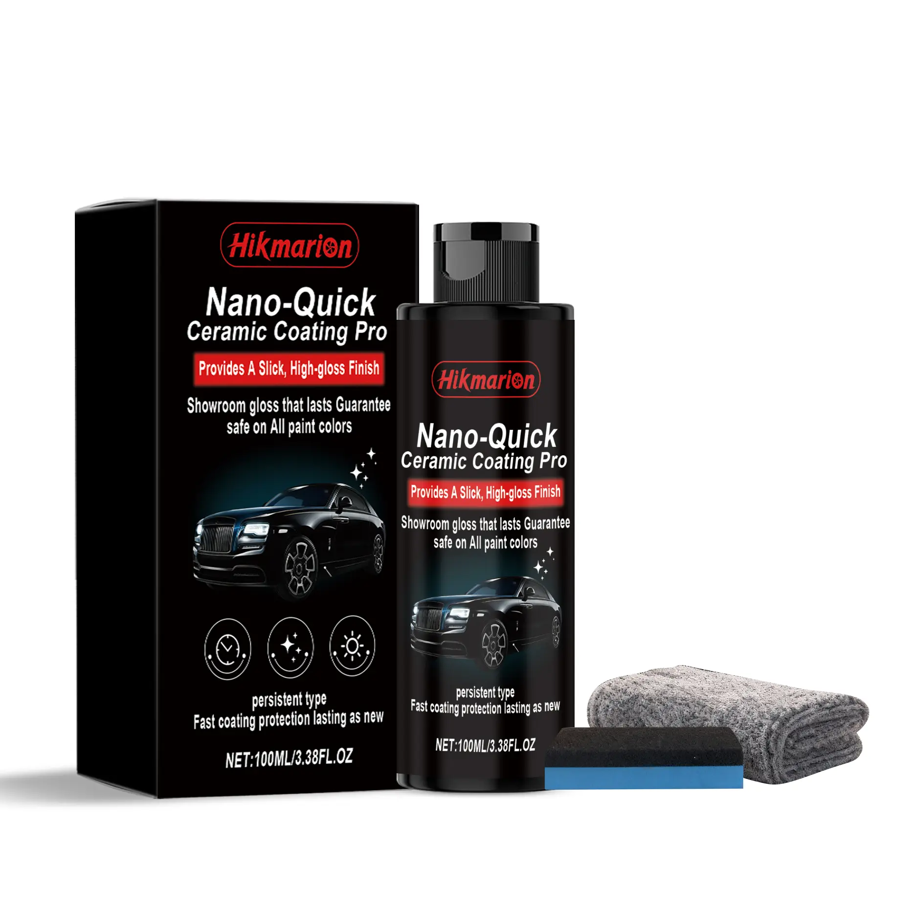 Nano-Quick Ceramic Coating Pro, 100ml High Gloss Car Paint Sealant, Fast Coating Protection for All Colors, Long-Lasting Shine with Applicator & Towel Kit