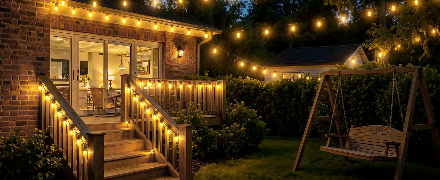 Minetom 100FT Solar String Lights Outdoor Waterproof, 31+2LED S14 Shatterproof Bulb, Patio Lights with Remote Type-C Port Timable, 3 Light Modes Dimmable Solar String Lights for Outside, Yard, Camping