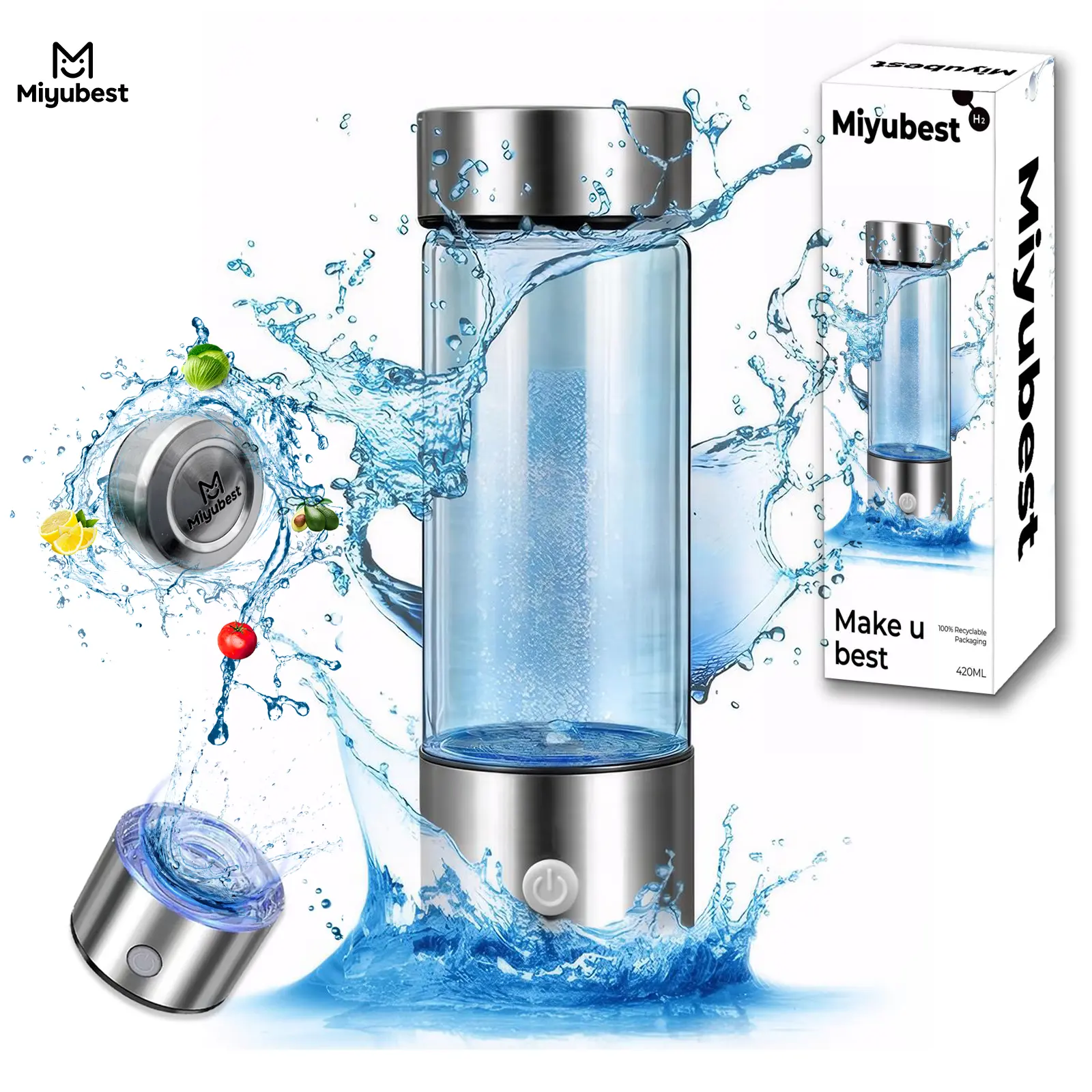 Miyubest Hydrogen Water Bottle Generator 4100+ PPB SPE PEM Technology Portable 6-Hour Retention BPA Free Reusable Cup for Hydration,dorm essentials,home decor,home essentials,camping essentials