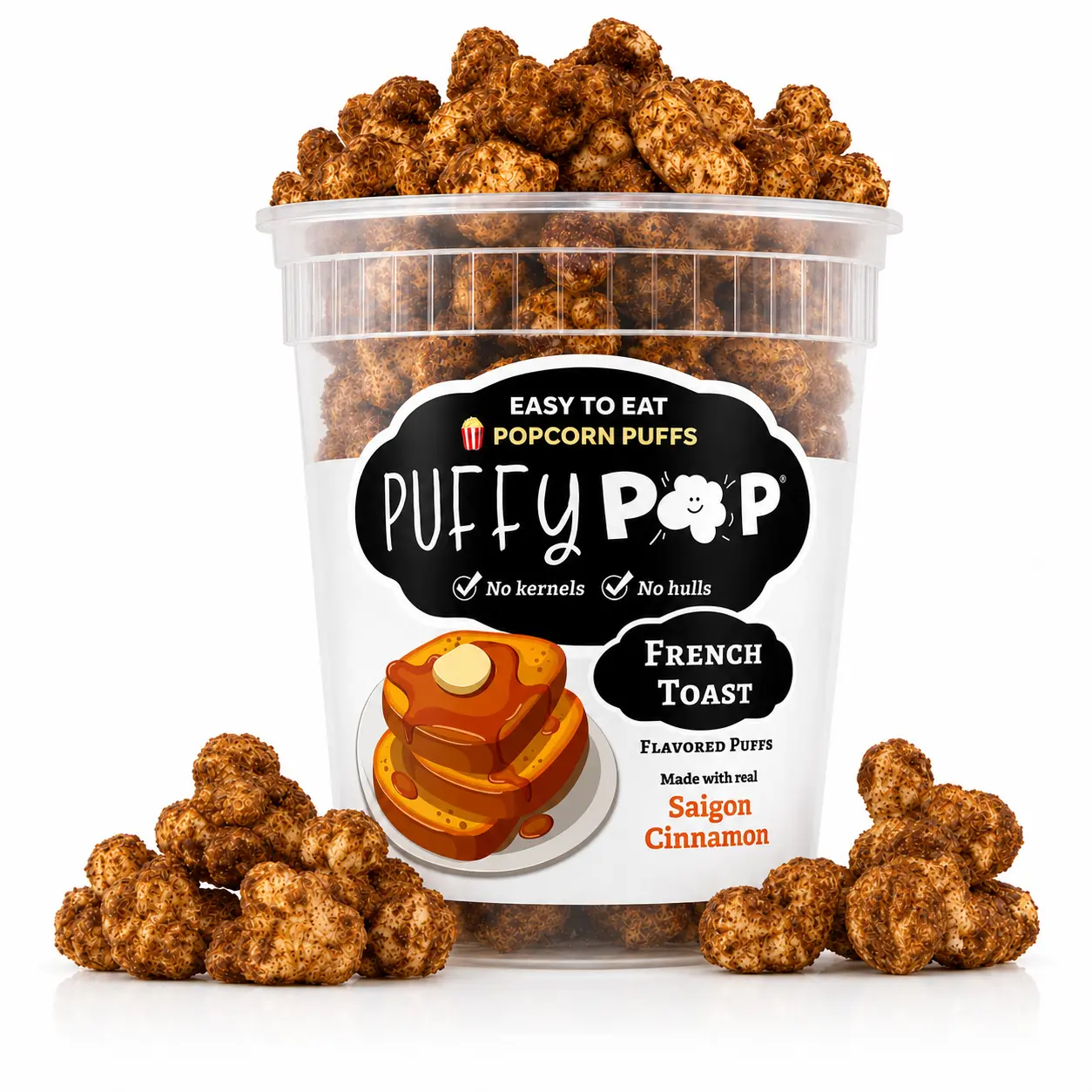 French Toast (GF) Puffy Pop Popcorn Puffs - No Kernels, No Hulls - Easy to Eat Snack