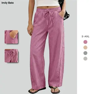 Viral Barrel Leg Pants - Wide Leg Striped Lounge Trousers | TikTok's Favorite Baggy Pants with Pockets