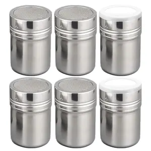 6 Pack Powder Sugar Shaker, Stainless Steel Seasoning Jar Storage Seasoning Bottle Spice Jar Small Spice Container with Translucent Plastic Lid For Cinnamon Sugar Pepper Powder
