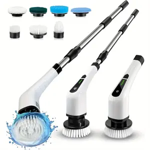 Cordless Electric Spin Scrubber with Long Handle 5 Replaceable Heads, Large Power Scrubber for Bathtub Shower Bathroom Household Cleaning