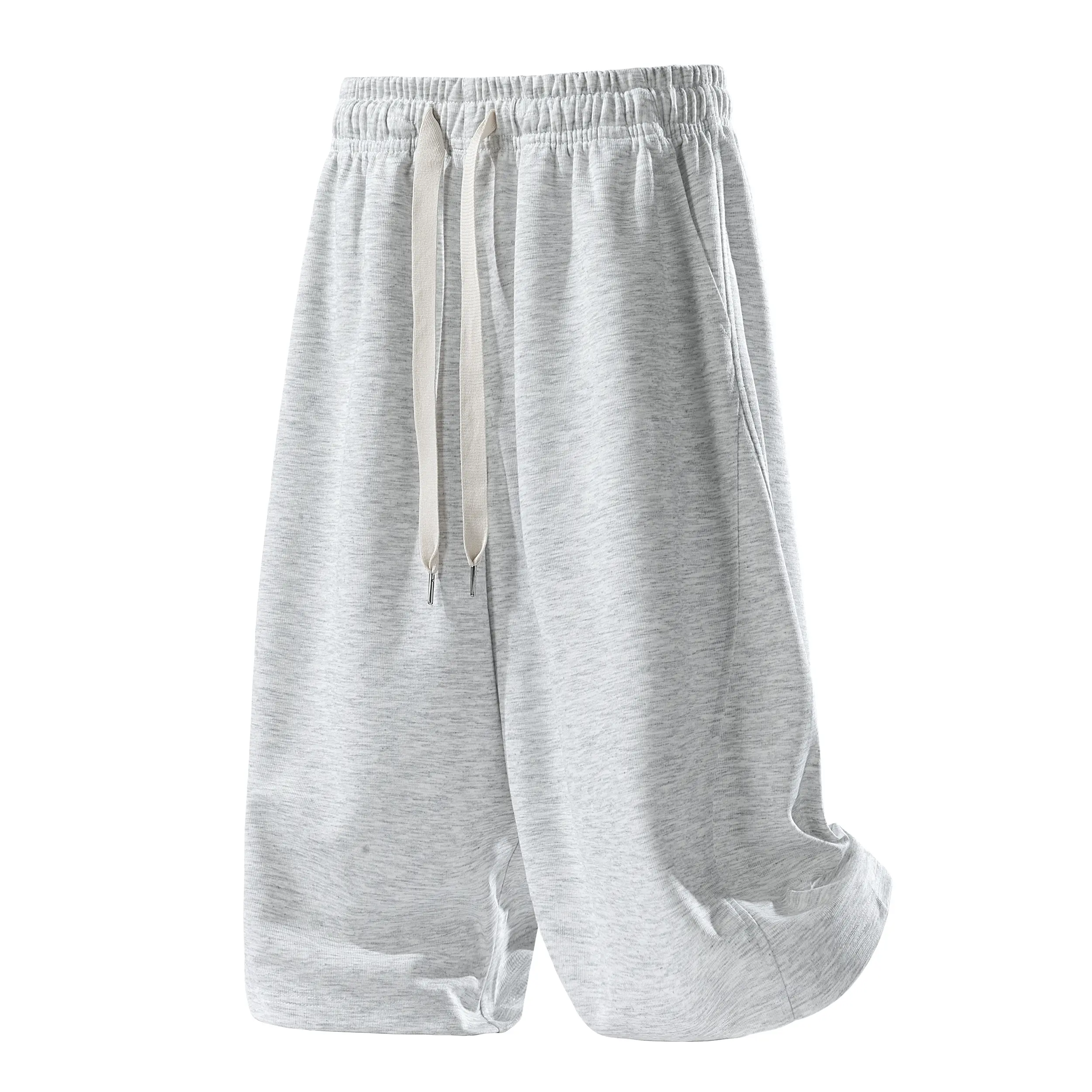 Menswear Men's 100% Polyester Solid-Color Drawstring-Waist Knee-Length Shorts with Pockets, Casual Fit, Breathable for Summer Everyday Wear