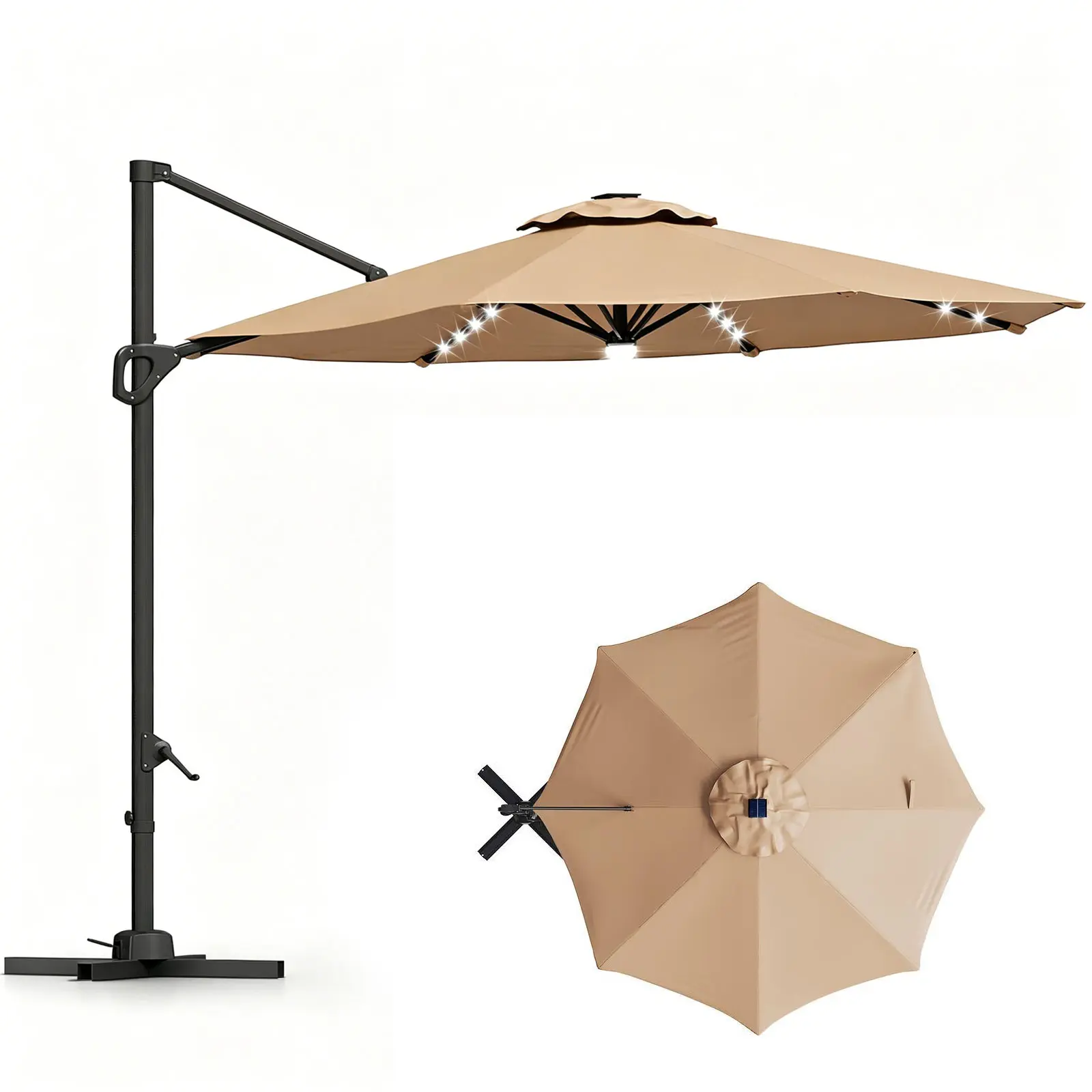 [SummerVibes] Garvee 10ft Cantilever Patio Umbrella – 360° Rotating Offset Sun Shade with Adjustable Tilt, Waterproof Windproof 600D Oxford Canopy, Heavy-Duty Rustproof Aluminum Frame, Cross Base – Ideal for Garden, Patio, Poolside