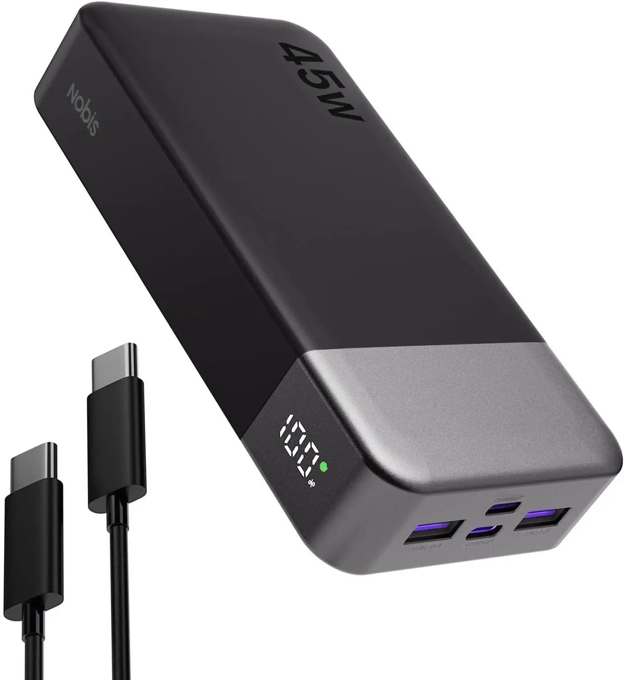 Nobis Battery Power Bank 20000mAh 45W Fast Charging Portable Charger with USB Type-C, Mobile Accessories for iPhone 15/14/13 Series, MacBook, Galaxy, iPad, Black, 10001-20000Mah tiktokshopbacktoschool,back to school,back to school haul
