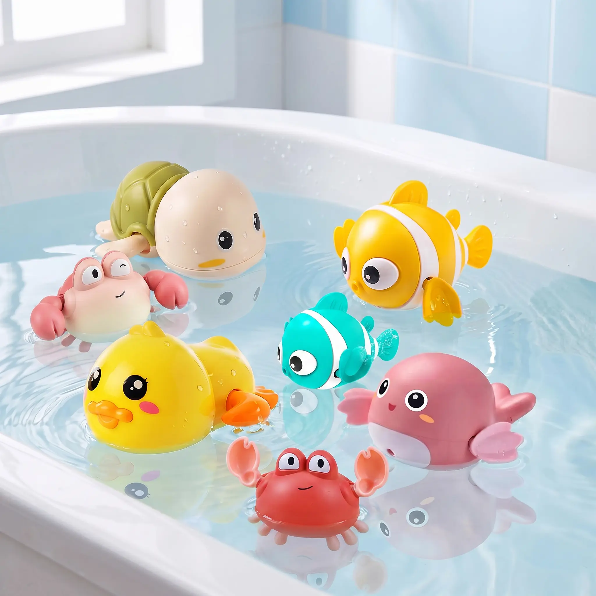 Assorted Wind Up Floating Animal Toys|Newborn Toddler 1-3 Bathtub Essentials|Fun Water Pool Play Toys For Little Kids