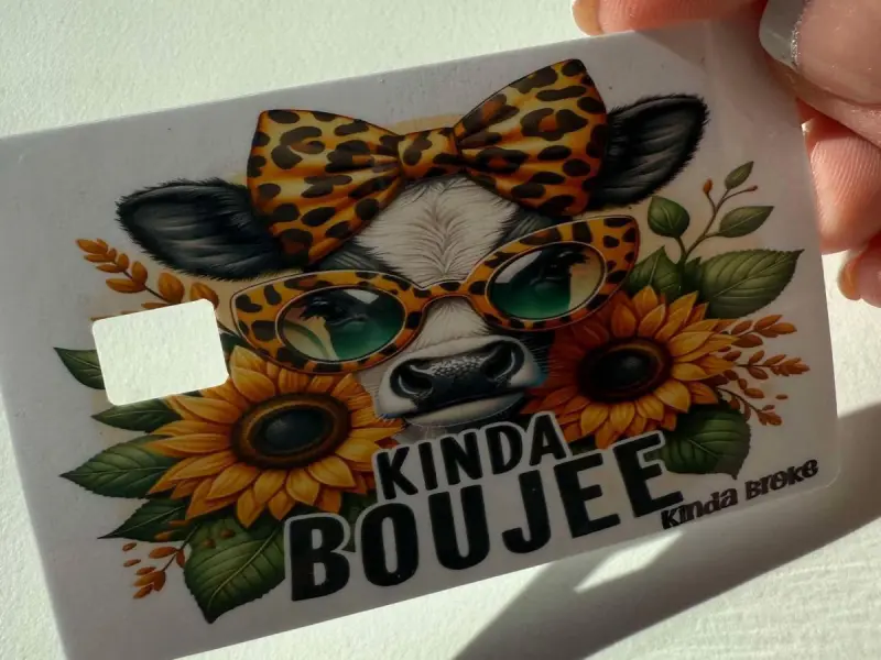 Highland Cow Credit/Debit Card Vinyl Sticker - Leopard Print, Sunglasses, Sunflowers, "Kinda Boujee Kinda Broke" Theme, Self Adhesive, Waterproof Durable Decal for DIY Scrapbooking & Stamping, Self Adhesive Stickers, Waterproof Durable Sticker