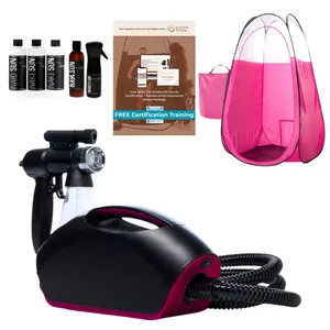 Naked Sun Fascination Spray Tanning Machine with Honey Glow Tanning Solution, Barrier Cream, Prep Spray and Pink Tent (7 Items)