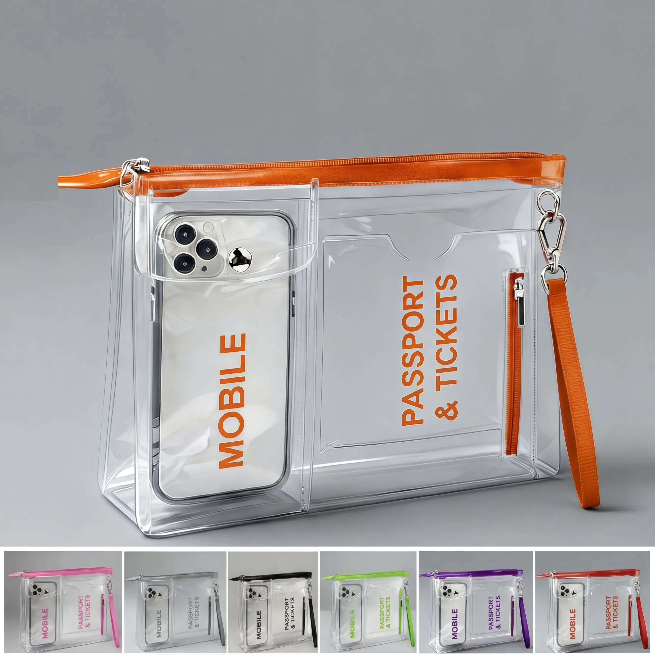 Clear Travel Passport Holder Transparent Organizer Bag with Wrist Strap Waterproof TPU Pouch for Passport Tickets Phone Secure Zipper Closure  Summer