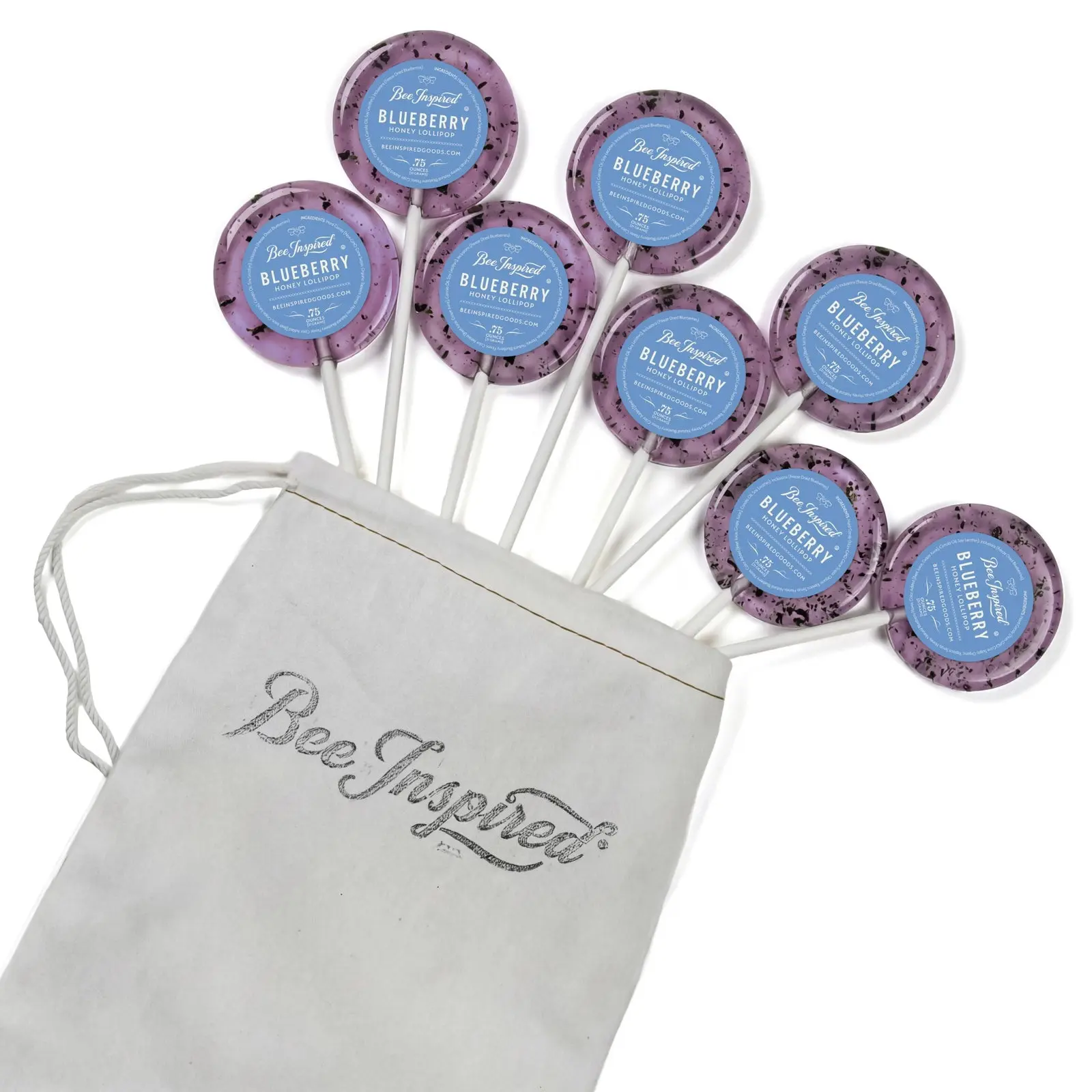 Gourmet Blueberry Honey Lollipops Bag of 8 - Candy Made with Real Honey, Blueberries, and Non-GMO Cane Sugar