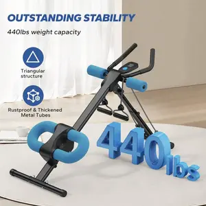 Abdominal Muscle Trainer Adjustable Abdominal Muscle Training Machine for Home Gym Exercise Foldable with Knee Pads and LCD Screen Blue and Black