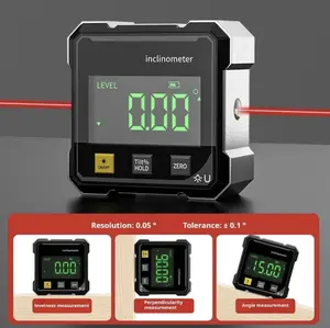 Dual-Laser Digital Level & Angle Gauge - 4-Side Magnetic Inclinometer with USB Rechargeable Battery, Auto-Rotating Backlit Display, Precision Miter Protractor for Woodworking, Construction, Metalworking