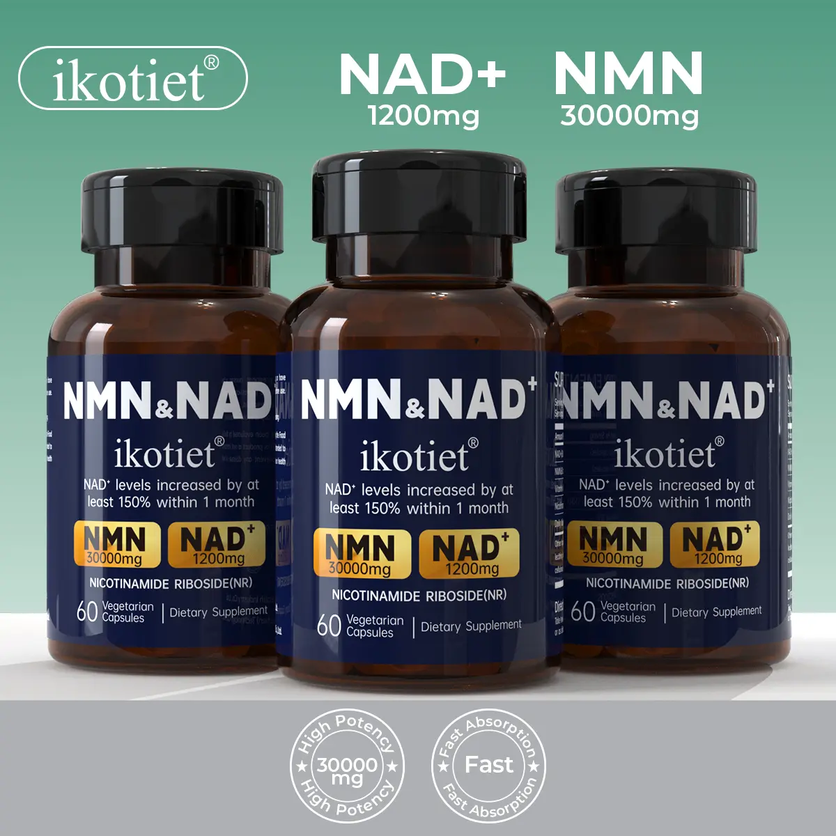 IKOTIET 4-in-1 NMN Complex & Pure NAD+ (Nicotinamide Riboside) Antiaging Capsules - Women's Collagen Peptide, Vitamin, Fitness Support - Energy and Focus, Fit After 40 - Vegetarian Dietary Supplement - 300 Count [150-Day Supply]