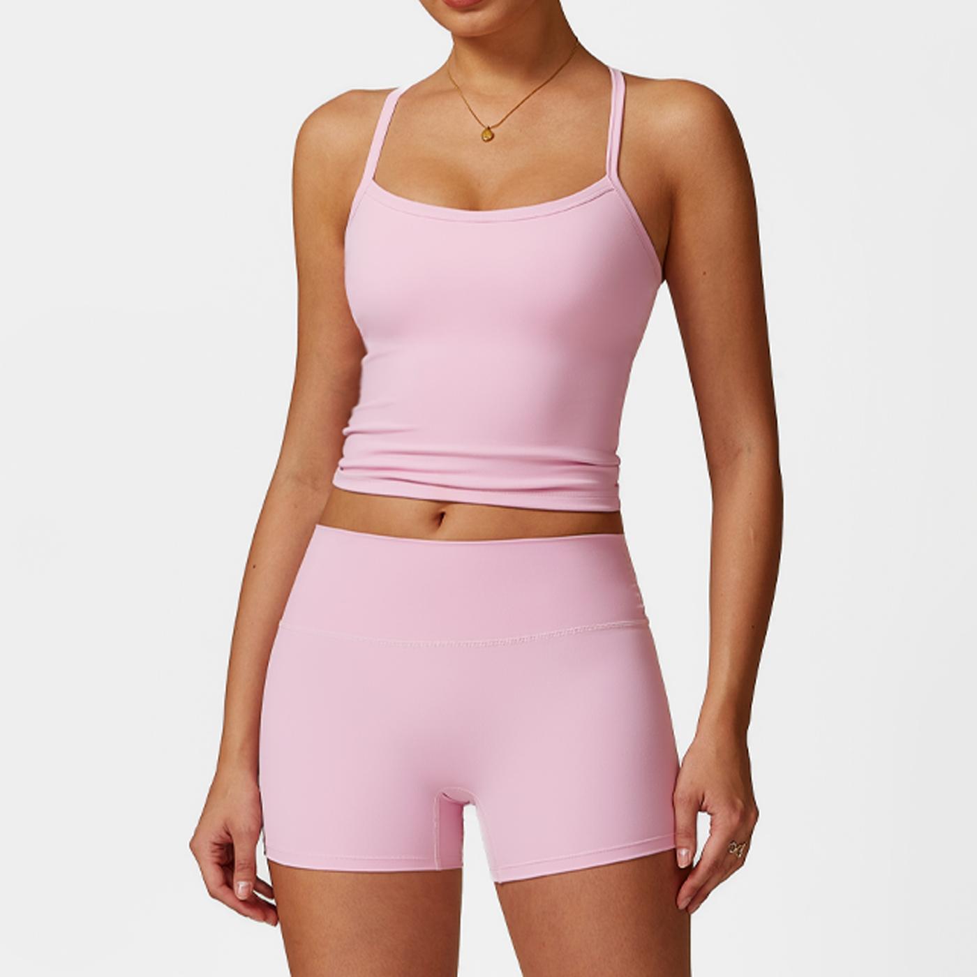 Women's Solid Backless Crop Cami Top & Shorts Fitness Sportswear Set, Sporty Sleeveless Top & Skinny Shorts, Ladies Sportswear for Indoor Outdoor Wear, Fall Outfits Soccer Mom Outfit Yoga Activewear Gym Leggings