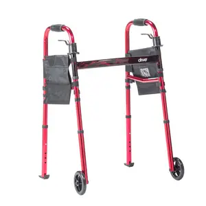 Drive Deluxe Folding Travel Walker with 5" Wheels - Flame Red