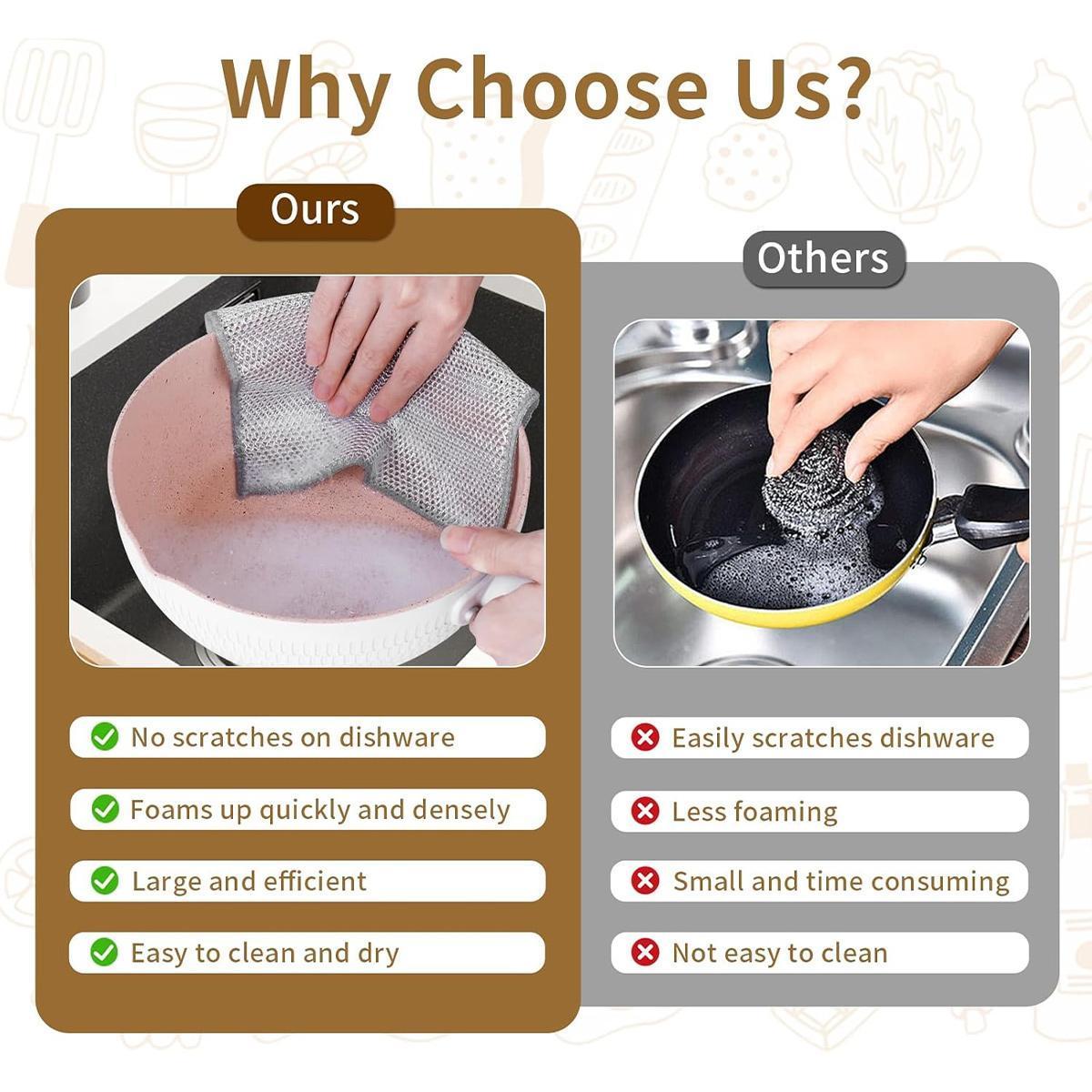 12 Counts Dishwashing Rags,Multipurpose Non-Scratch Wire Dishcloths for Wet and Dry Use, Reusable Wire Cleaning Cloths for Kitchen,Sinks,and Pans Silver Removable, Washable & More