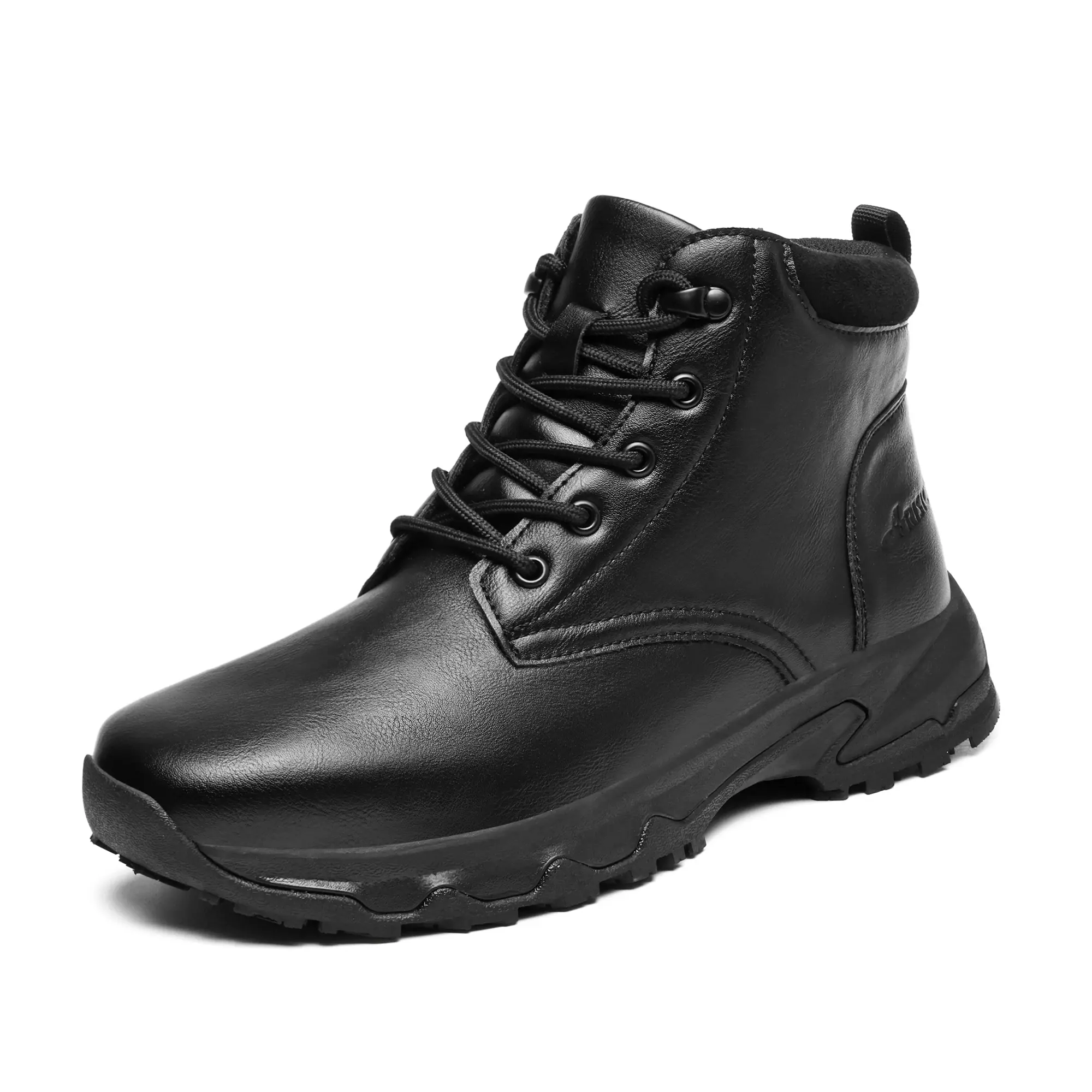 Men's Waterproof Leather Ankle Work Boots - Laced Footwear with Grippy Sole for Wet Floors, Round Toe, Lightweight All-Season Indoor Work & Casual Walking Shoes