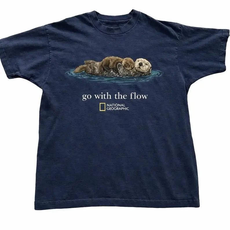 [Sale off up to 50%] Otter Go With The Flow Graphic T-Shirt Unisex Vintage Style Animal Lover Gift Cute Sea Otter Tee Nature Inspired Shirt Casual Cotton