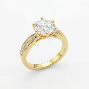 2.5CT diamond ring, copper-plated with real gold, 6A grade zircon simulant, luxury design.