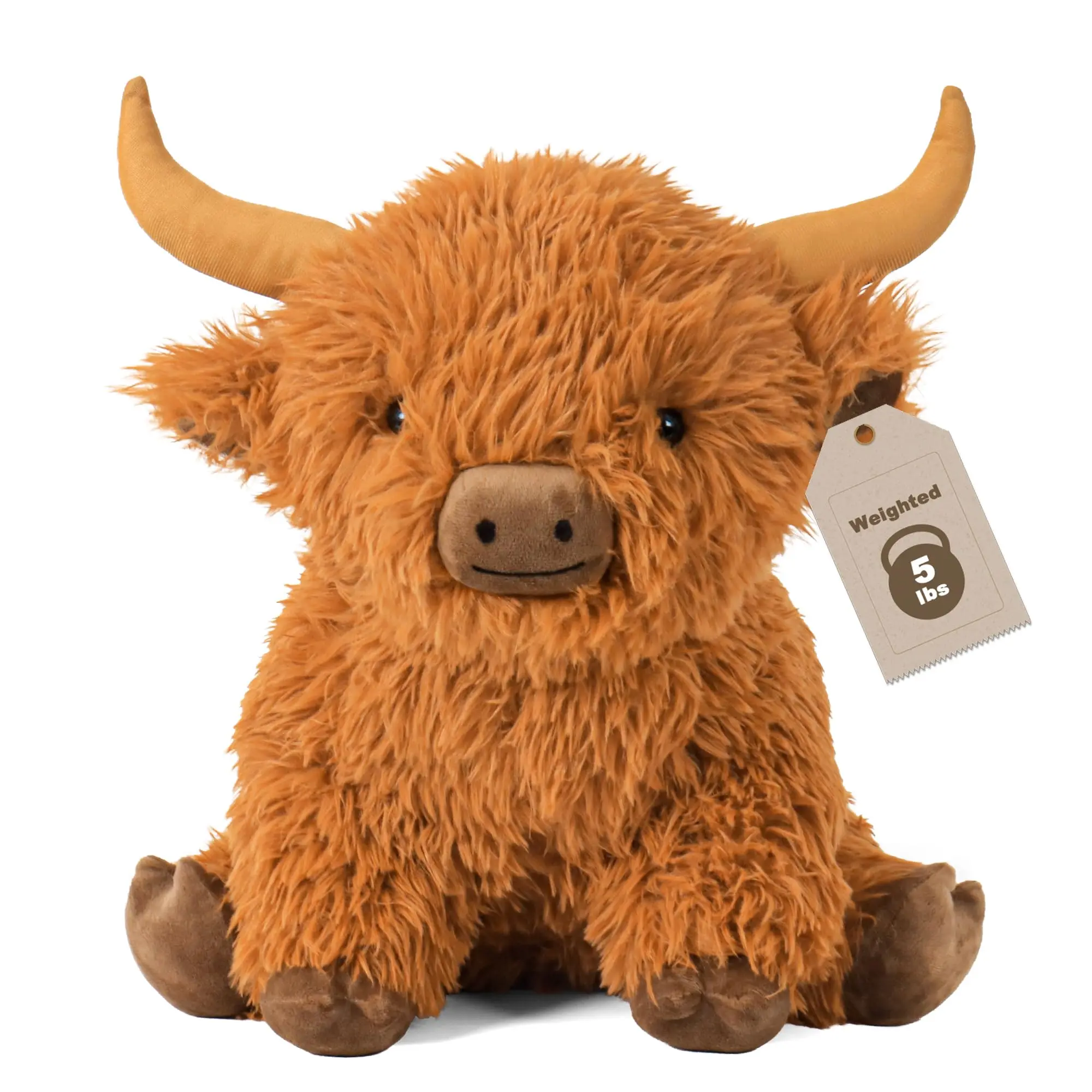 Wepop  5lbs Highland Cow Weighted Stuffed Animals, 16in Tall Big Highland Cow Plush Toy, Soft Adorable Stuffed Animal for Kids and Adults Highland Cattle Gift Plushie Decor