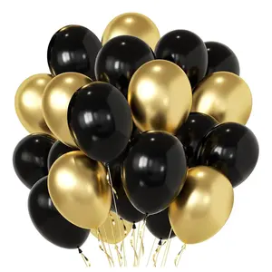 50-Piece Black & Gold Metallic Balloons, 12-Inch Latex Balloons for Graduation, Anniversaries & More