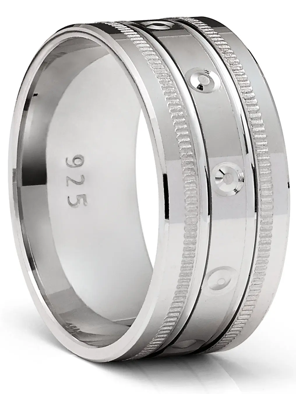 Men's 925 Sterling Silver Engagement Wedding Ring - 9MM Textured Milgrain Band, Carved Grooves, Comfort-Fit Wedding Ring, Engagement Wedding Rings