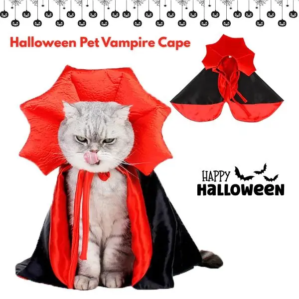 Halloween Pet Vampire Cape, Devil Cloak Costume for Dogs & Cats, Cute Puppy & Kitten Halloween Costume, Pet Cosplay Outfit, Halloween Party Supplies, Photo Props