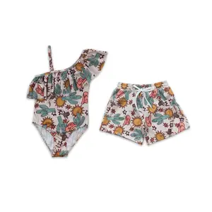 S0034 Trending Western Girl Cactus Print One-Piece Breathable Swimsuit