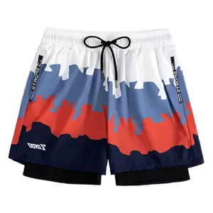 No Embarrassment Swim Trunks Men's Quick Dry Swimwear with Colorful Gradient Design and Adjustable Drawstring