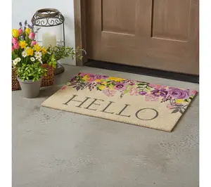 HomeRoots 18" X 30"  Floral He llo Outdoor Coi r Door