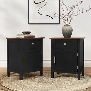 Shark Modern Nightstand with Spacious Drawer & Cabinet, Stylish Black Design, Easy to Assemble, Sturdy MDF Frame, Ample Storage, Ideal for Bedroom, Living Room & Entryway, Easy-Clean Surface, Magnetic Door Closure