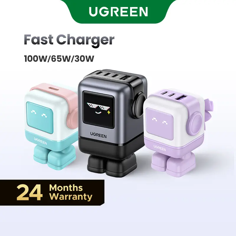 UGREEN Uno Robot GaN Super Fast Charger - 3/4-Port USB-C (100W/65W/30W) with PPS PD3.0, Travel Charger Block for Smartphone, Cellphone, Mobile, iPhone 17-14 Pro Max, Galaxy S24/S23 Ultra, MacBook Air (Black Friday Electronic DealsForYouDays), Type C Porta