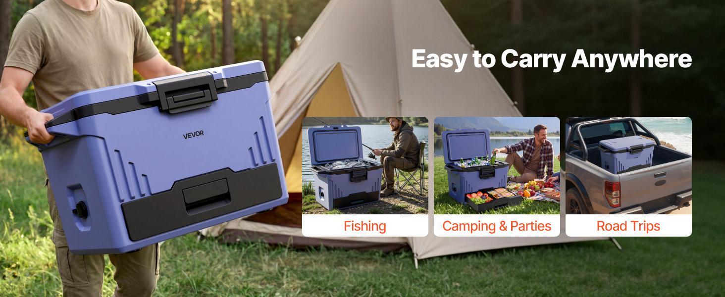 VEVOR 50QT Hard Cooler, Portable Outdoor Cooler & Cool Bag with Leak-Resistant Insulated Chest, 48-Hour Ice Retention, Heavy-Duty Handle, Ultra-Light for Camping, Concerts, Outdoor Trips#BackToSchool