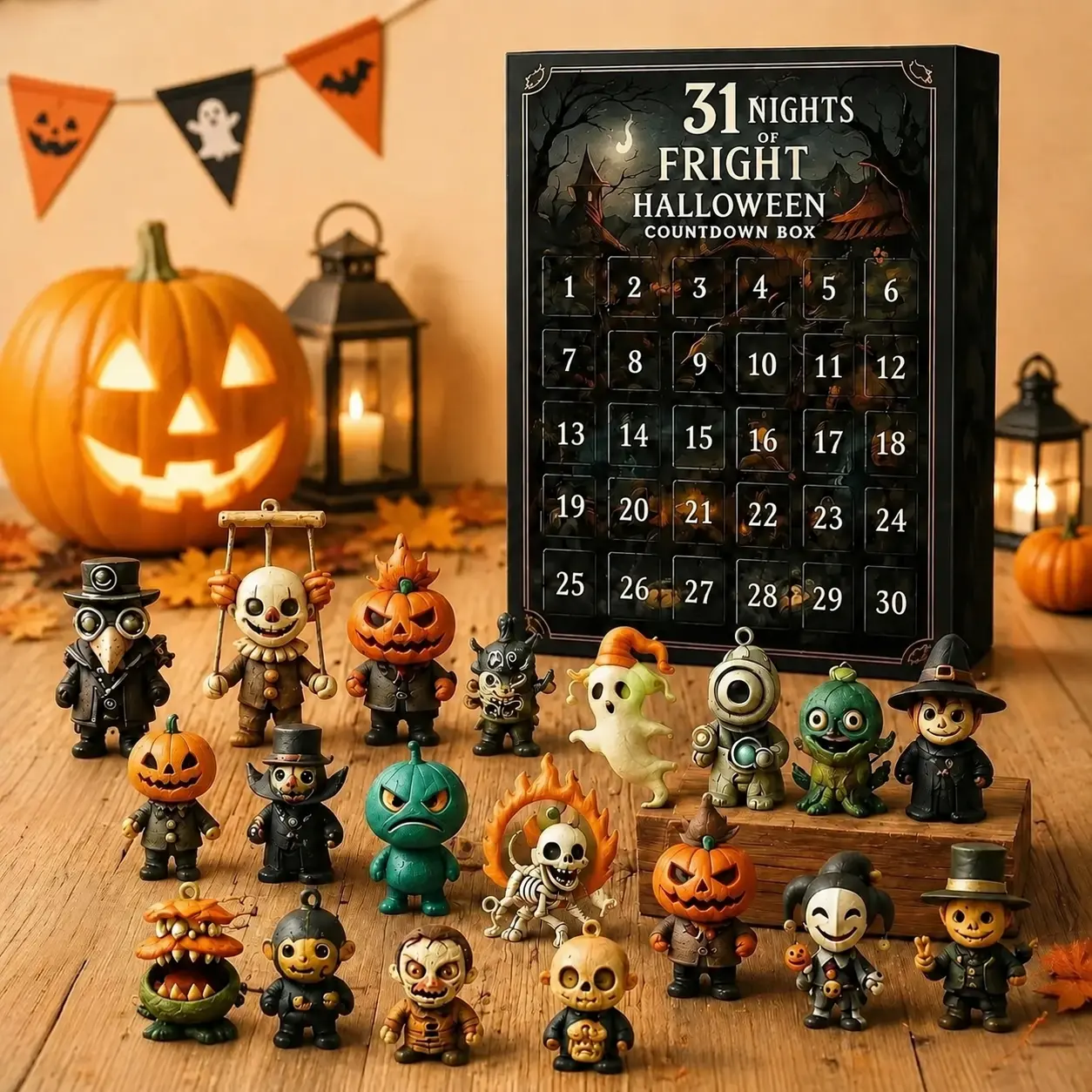 Halloween Advent Calendar Blind Box, 31/15/7 Nights Fright Countdown Blind Box with Spooky Mini Figurines, Tabletop Decorations, Suitable for Trick Or Treat & Halloween Party Gift
