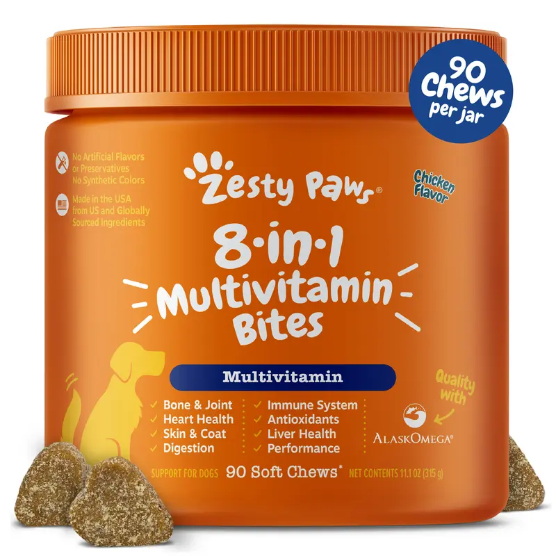Zesty Paws 8-in-1 Chewable Multivitamin Bite for Dogs, Soft Chew Immune Support Dog Treats Supplement 8  in dog  supplements
