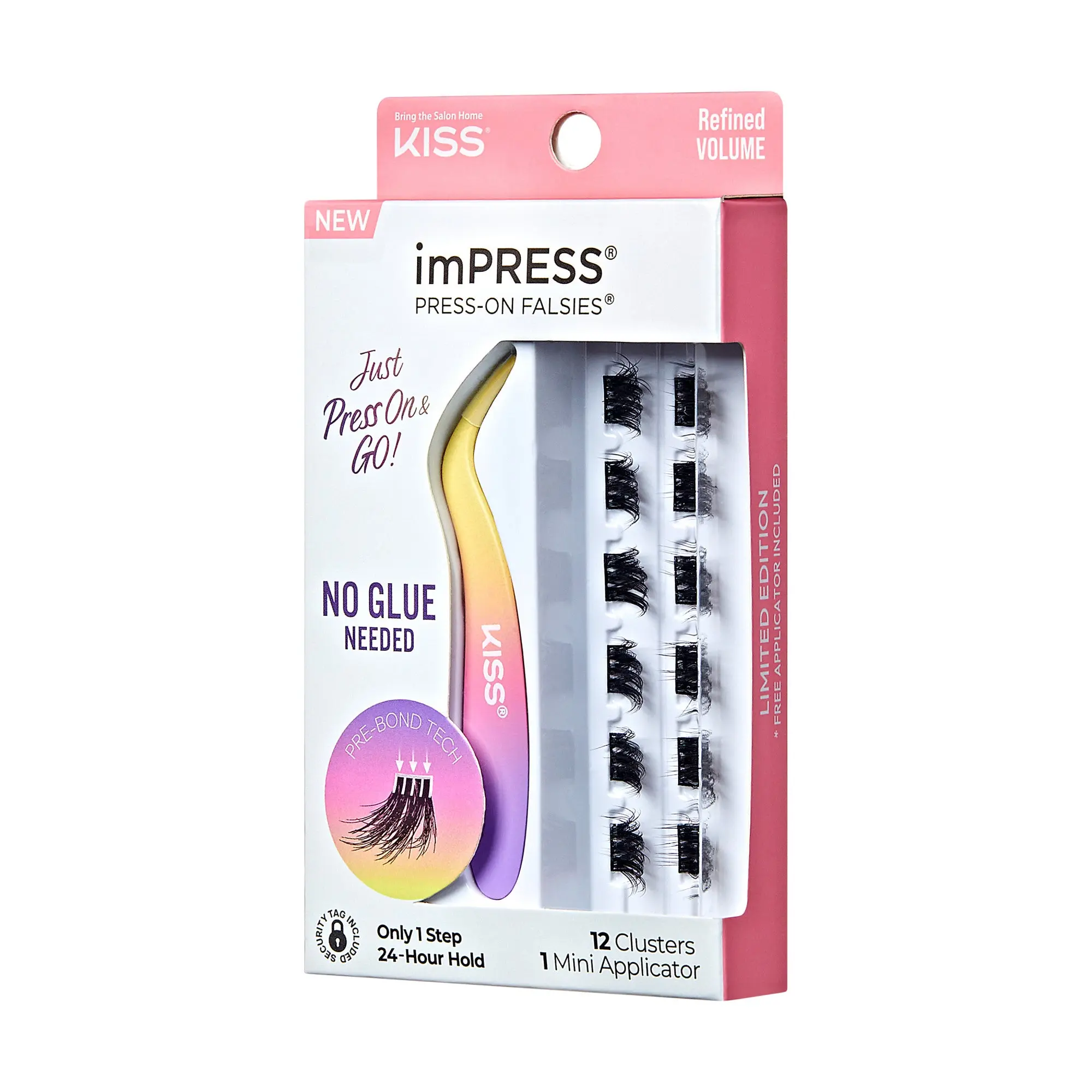 Impress Falsies Pre-Glued False Eyelashes Minipack - Refined | 12 Lash Clusters, With Mini Applicator, 10mm-12mm