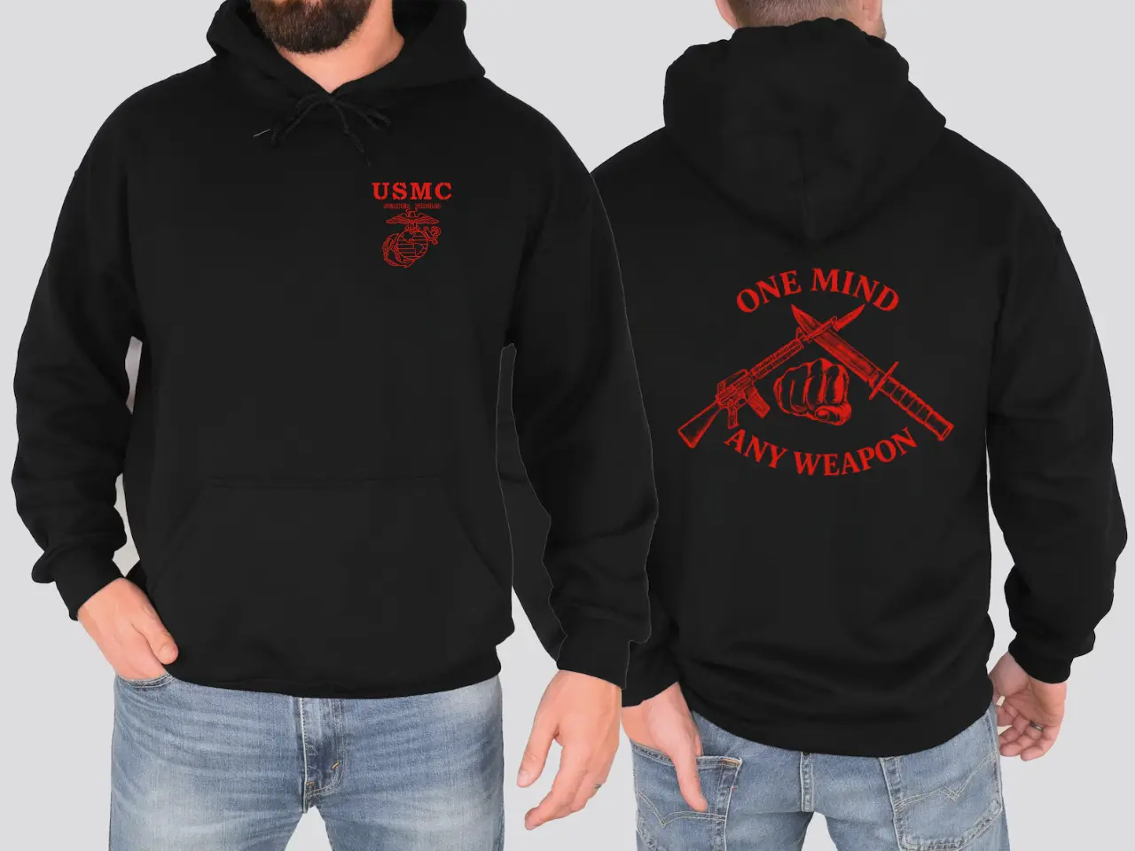 Men's USMC Graphic Hoodie, Military Tactical Graphic Hoodie, Patriotic Warrior Pullover, Soft Breathable Unisex Sweatshirt, Made in USA, Outdoor Veteran Inspired Apparel
