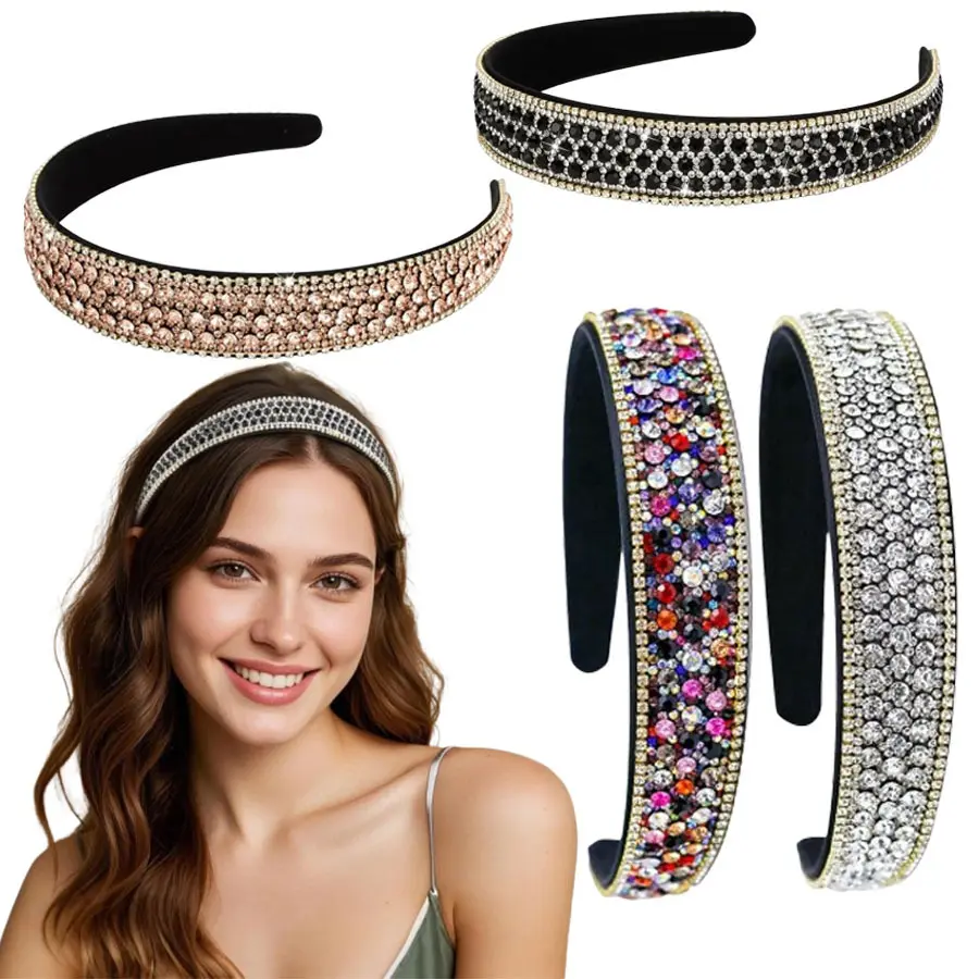 4pcs Retro Exquisite Hair Bands, Rhinestone Headbands,  Non-Slip Sparkling Fashion Headbands, Prom Hair Accessories, Women's Birthday Gift soft women nurse scarf head wrap stretchy girl