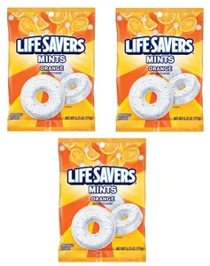 Orange Mint Life Savers - Pack of 3 - Individually Wrapped Orange Mints - Perfect for Snacking on the Go - Great for Sharing