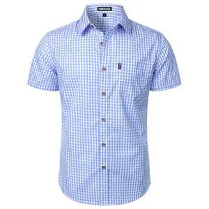 PARKLEES Men's Casual Plaid Button Down Shirt Cotton Short Sleeve Gingham Dress Shirts Regular Fit with Pocket