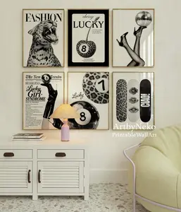 ( Select style ) Black and White Fashion Wall Art , Glam Leopard Prints, Lucky Girl Art, Modern Feminine Gallery Wall, Y2K Dorm Posters, Trendy Prints